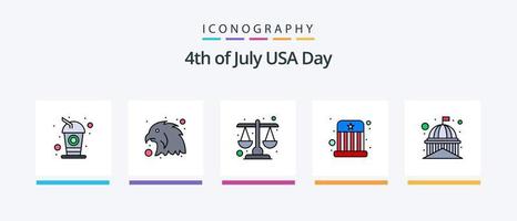 la línea de estados unidos llenó el paquete de 5 iconos, incluida la bandera. bandera. corte. insignia. americano. diseño de iconos creativos vector