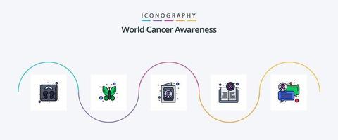 la línea mundial de concientización sobre el cáncer llenó un paquete de iconos planos 5 que incluye comunicación. informe médico. charlar. día vector