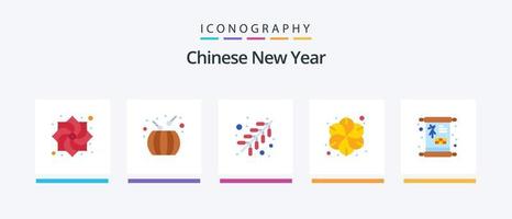 paquete de iconos flat 5 de año nuevo chino que incluye año nuevo. chino. fuego. spa. flor. diseño de iconos creativos vector