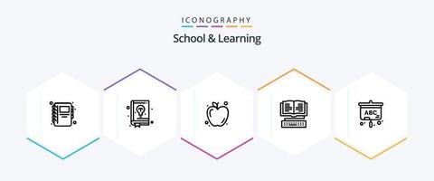 School And Learning 25 Line icon pack including . screen. food. projector. knowledge vector