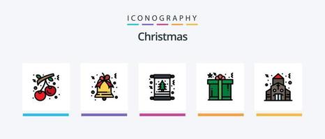 la línea navideña llenó el paquete de 5 íconos que incluye navidad. árbol. presente. decoración. arco. diseño de iconos creativos vector