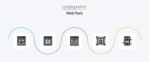 línea de paquete web lleno de paquete de 5 iconos planos que incluye teléfono. negocio. equipo remoto. web. caja vector