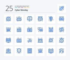 Cyber Monday 25 paquete de iconos de color azul que incluye venta minorista. compras. junta. pendiente. letrero vector