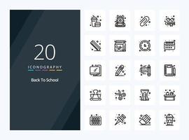 20 Back To School Outline icon for presentation vector