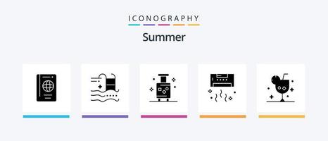 Summer Glyph 5 Icon Pack Including cool. air. swimming. travel. suitcase. Creative Icons Design vector