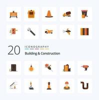 20 paquetes de iconos de color plano de construcción y construcción como herramienta de construcción de sugerencias de construcción de torres vector