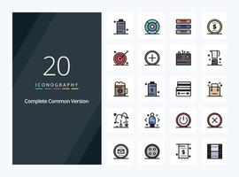 20 icono completo de línea de versión común para presentación vector