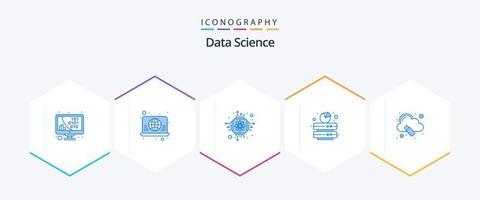 Data Science 25 Blue icon pack including data. backup. global. science. microchip vector