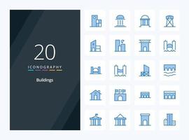 20 Buildings Blue Color icon for presentation vector