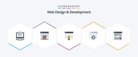 Web Design And Development 25 Flat icon pack including page. browser. web. setting. design vector