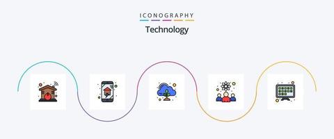 Technology Line Filled Flat 5 Icon Pack Including internet. researchers. smart house. physicists. cloud vector