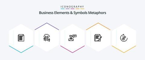 Business Elements And Symbols Metaphors 25 Line icon pack including layout. report. server. agreement. man vector