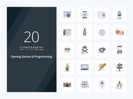 20 Gaming Genres And Programming Flat Color icon for presentation vector