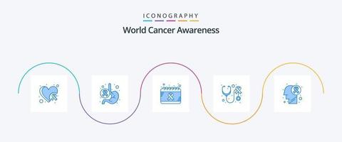 paquete de iconos azules 5 de conciencia mundial sobre el cáncer que incluye atención. estetoscopio. mundo. salud. salud vector