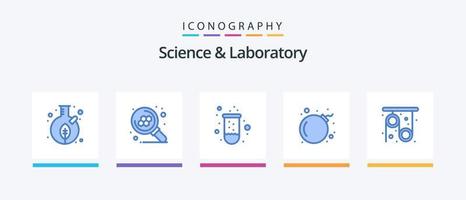 paquete de iconos azul ciencia 5 que incluye polea. virus. buscar. cráneo. tubo. diseño de iconos creativos vector