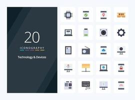 20 Devices Flat Color icon for presentation vector