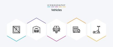 Vehicles 25 Line icon pack including transport. scooter. car. van. delivery vector