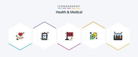 paquete de iconos de 25 líneas completas de salud y medicina que incluye sangre. en línea. historial médico. médico. charlar vector