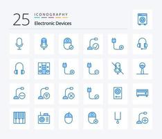 Paquete de iconos de 25 dispositivos de color azul que incluye auriculares. hardware. dispositivos. dispositivos. ordenadores vector