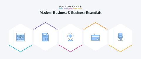 Paquete de 25 íconos azules de negocios modernos y esenciales para negocios que incluye marcador. mapa. negocio. ubicación. papel vector
