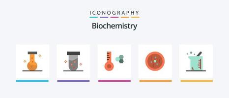 Paquete de iconos planos de bioquímica 5 que incluye química. bioquímica. medidor de temperatura más grande. petri diseño de iconos creativos vector