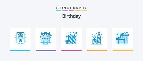 paquete de iconos de cumpleaños azul 5 que incluye. vela. caja. diseño de iconos creativos vector