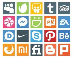 paquete de 20 íconos de redes sociales que incluye la ruta skype smugmug nike sports vector