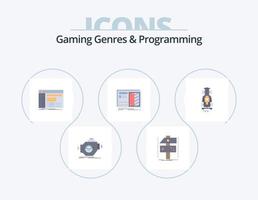 Gaming Genres And Programming Flat Icon Pack 5 Icon Design. design. developer. software. panel vector