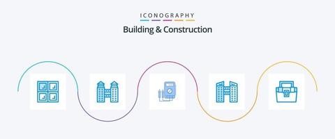 paquete de iconos azul 5 de construcción y construcción que incluye material. caja. vatio. bolsa. ciudad vector