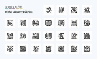 paquete de iconos de línea de negocio de economía digital 25 vector