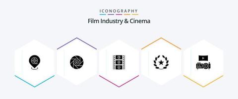 paquete de iconos de 25 glifos de cenima que incluye . proyector. punta de película cine. mirar fijamente vector