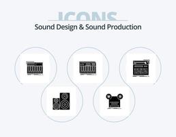 Sound Design And Sound Production Glyph Icon Pack 5 Icon Design. keys. controller. tape. synthesizer. midi vector