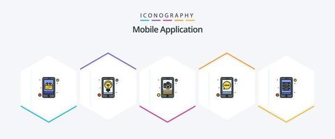 paquete de iconos de 25 líneas completas de aplicaciones móviles que incluye medios móviles. Mensajería instantánea. solicitud. charlar. aplicación vector