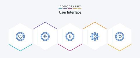 Interfaz de usuario Paquete de 25 íconos azules que incluye un botón. usuario. abajo. configuración. engranaje vector