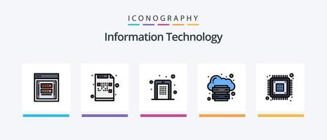 la línea de tecnología de la información llenó el paquete de 5 iconos, incluido el ventilador. computadora. notificación. ciencia. información. diseño de iconos creativos vector