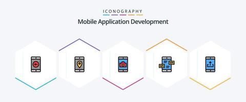 Mobile Application Development 25 FilledLine icon pack including application. div. map. arrows. camera vector