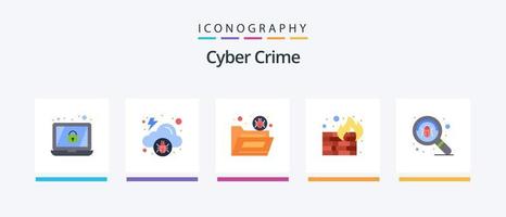 Cyber Crime Flat 5 Icon Pack Including find. wall. file. security. fire. Creative Icons Design vector