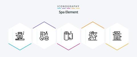 paquete de iconos de 25 líneas de elemento de spa que incluye lámpara de spa de aroma. spa. limpieza. aceite. belleza vector