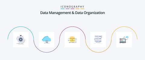 Data Management And Data Organization Flat 5 Icon Pack Including rack. server. file. monitoring. architecture vector