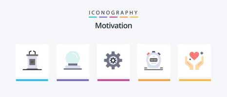 Motivation Flat 5 Icon Pack Including motivation. heart. setting. hand. watch. Creative Icons Design vector