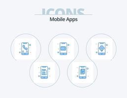 aplicaciones móviles icono azul paquete 5 diseño de iconos. descarga de la aplicación billetera. llamar. compras. solicitud vector