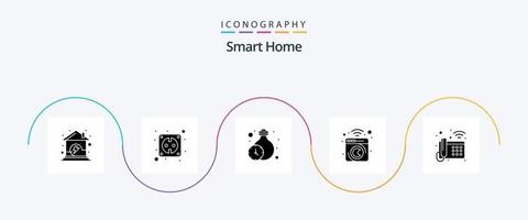 paquete de iconos de glifo 5 de casa inteligente que incluye teléfono fijo. lavadero. hogar. hogar. limpio vector