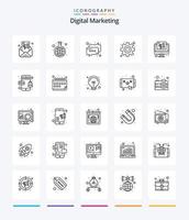 Creative Digital Marketing 25 OutLine icon pack  Such As marketing. gear. chat. settings. hierarchy vector