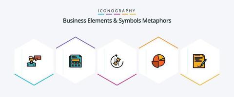 Elementos comerciales y metáforas de símbolos Paquete de iconos de 25 líneas completas que incluye gráfico. cuadro. presentación. analítica. rompecabezas vector