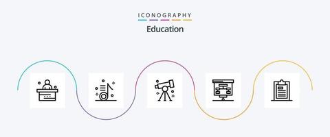 paquete de iconos de línea 5 de educación que incluye presentación. cuadro. nota. estudiar. investigación vector