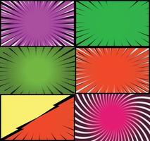 Comic book colorful frames background with halftone rays radial and dotted effects pop art style vector