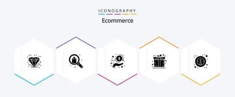 Ecommerce 25 Glyph icon pack including present. free. shop. ecommerce. money vector