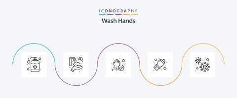 Wash Hands Line 5 Icon Pack Including virus. protect. washing. hand. cleaned vector