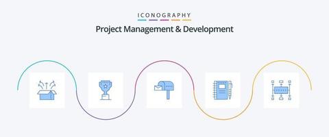 paquete de iconos azul 5 de gestión y desarrollo de proyectos que incluye boceto. computadora portátil. premio. dibujo. caja vector