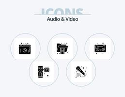 Audio And Video Glyph Icon Pack 5 Icon Design. cassette tape. audio tape. web. video. folder vector